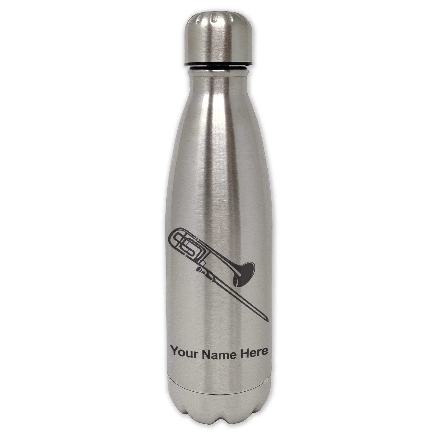 LaserGram Single Wall Water Bottle, Trombone, Personalized Engraving Included