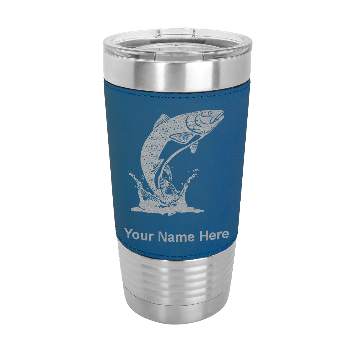 20oz Faux Leather Tumbler Mug, Trout Fish, Personalized Engraving Included