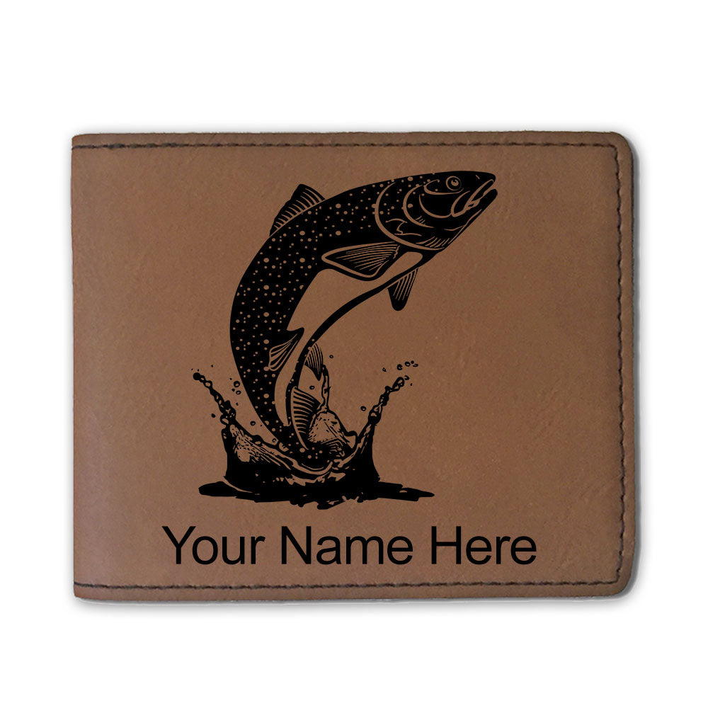 Faux Leather Bi-Fold Wallet, Trout Fish, Personalized Engraving Included