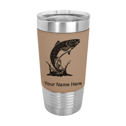 20oz Faux Leather Tumbler Mug, Trout Fish, Personalized Engraving Included