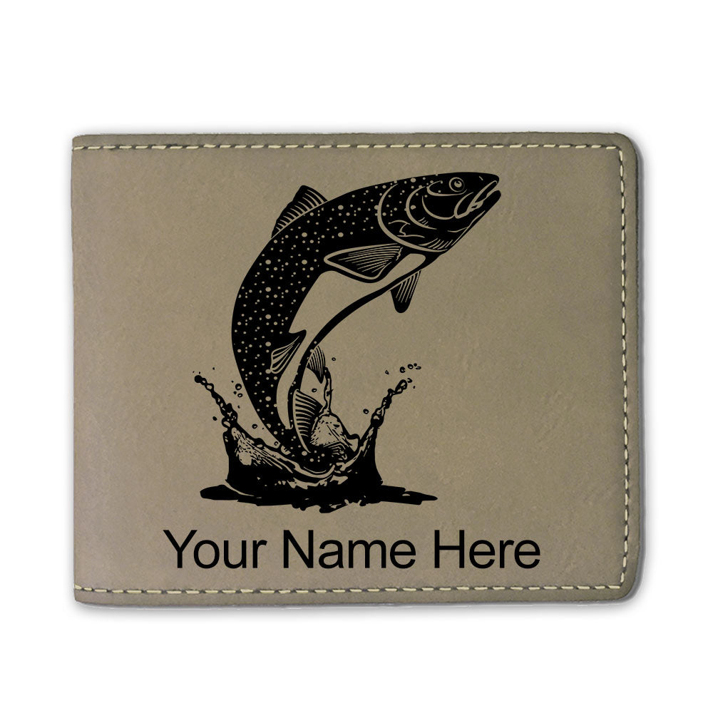 Faux Leather Bi-Fold Wallet, Trout Fish, Personalized Engraving Included