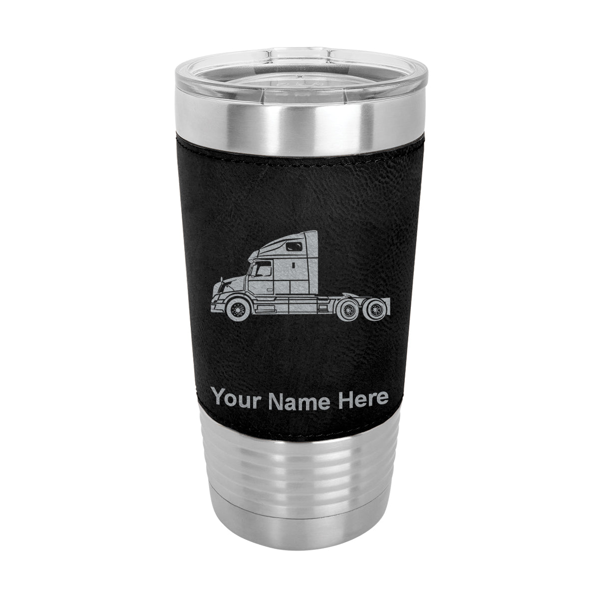 20oz Faux Leather Tumbler Mug, Truck Cab, Personalized Engraving Included