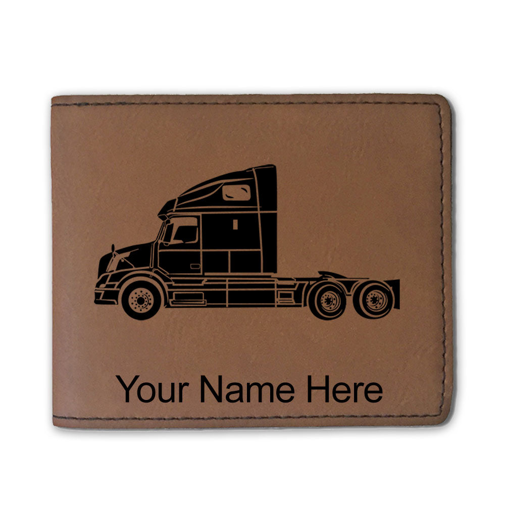 Faux Leather Bi-Fold Wallet, Truck Cab, Personalized Engraving Included