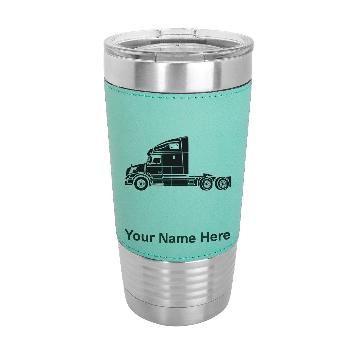 20oz Faux Leather Tumbler Mug, Truck Cab, Personalized Engraving Included