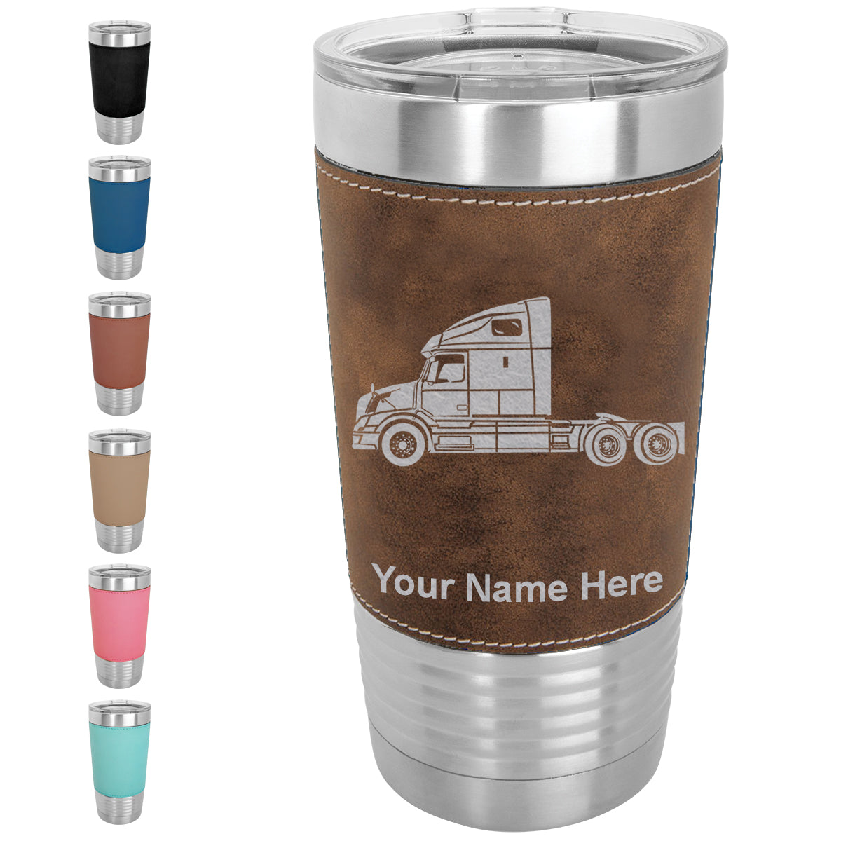 20oz Faux Leather Tumbler Mug, Truck Cab, Personalized Engraving Included