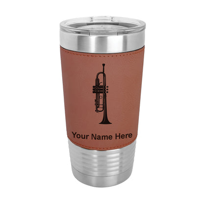 20oz Faux Leather Tumbler Mug, Trumpet, Personalized Engraving Included