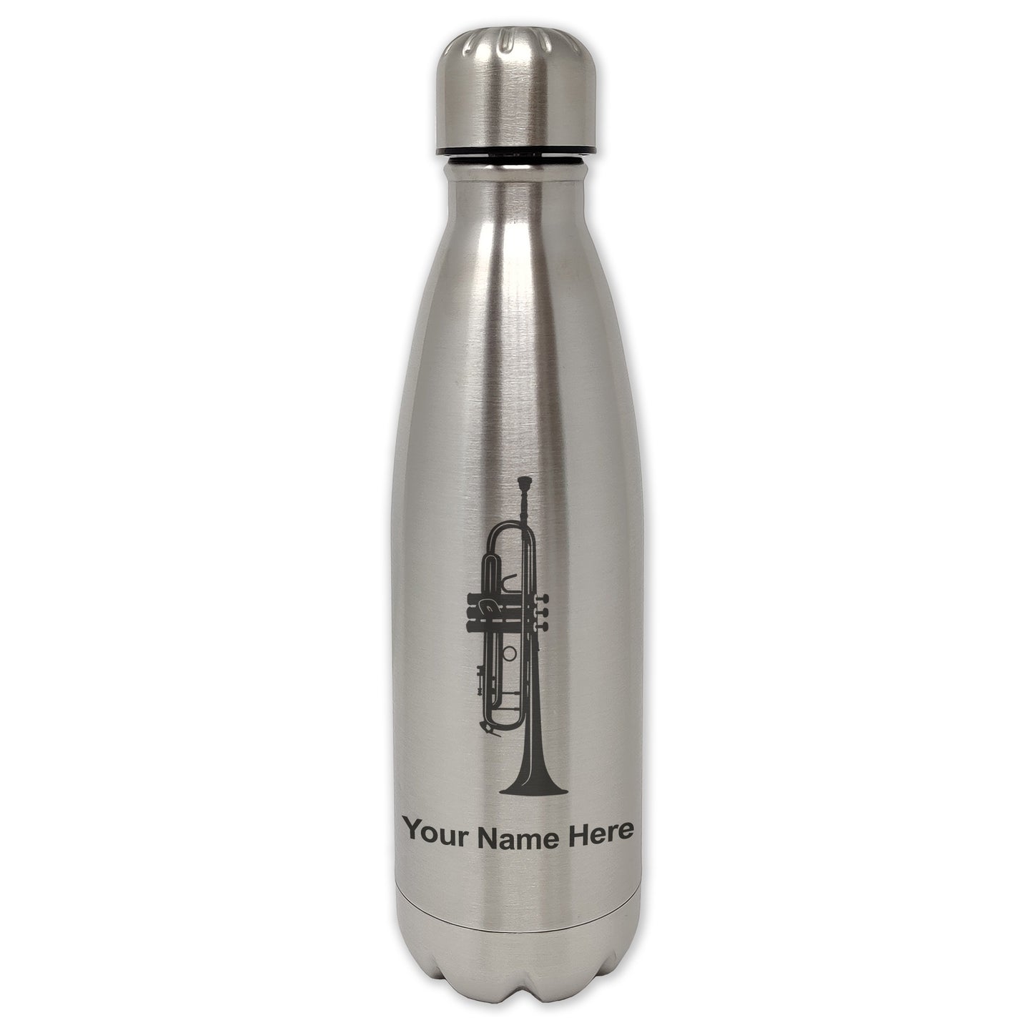 LaserGram Single Wall Water Bottle, Trumpet, Personalized Engraving Included