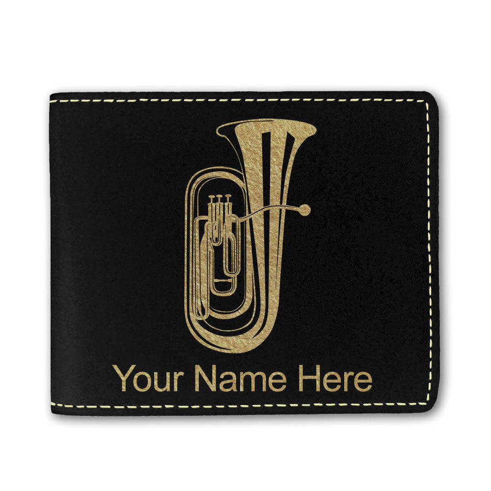 Faux Leather Bi-Fold Wallet, Tuba, Personalized Engraving Included