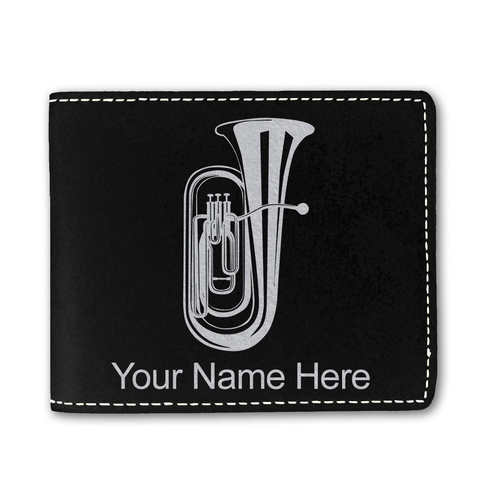 Faux Leather Bi-Fold Wallet, Tuba, Personalized Engraving Included