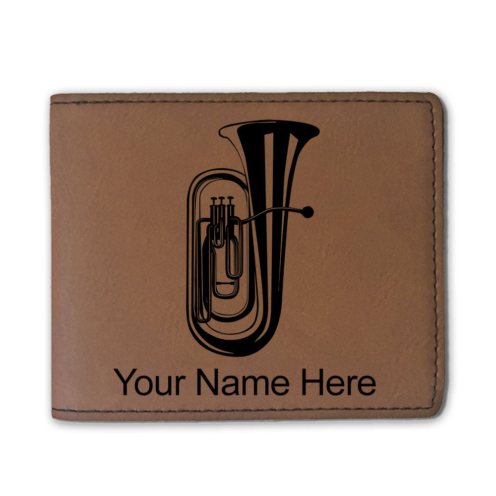 Faux Leather Bi-Fold Wallet, Tuba, Personalized Engraving Included