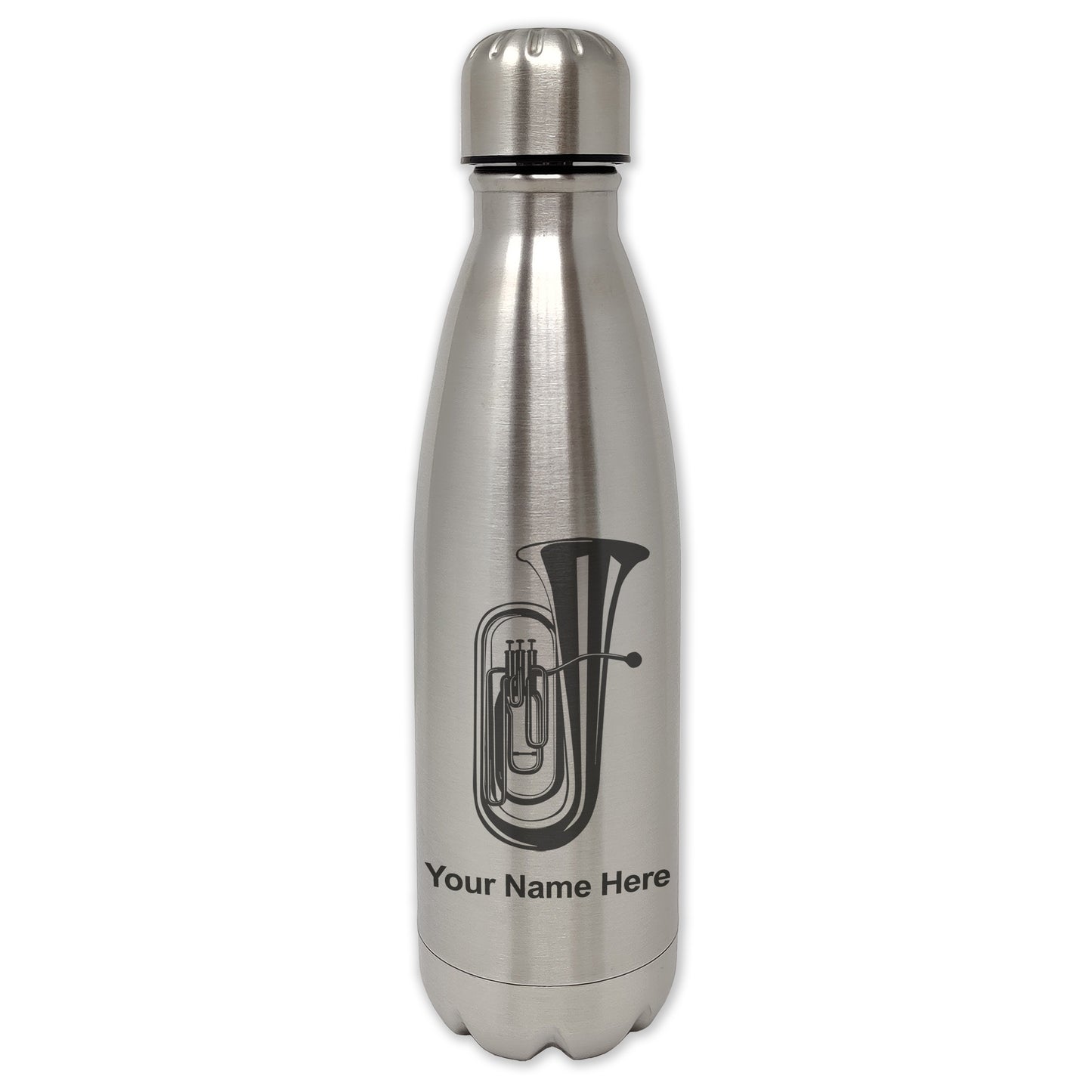 LaserGram Single Wall Water Bottle, Tuba, Personalized Engraving Included