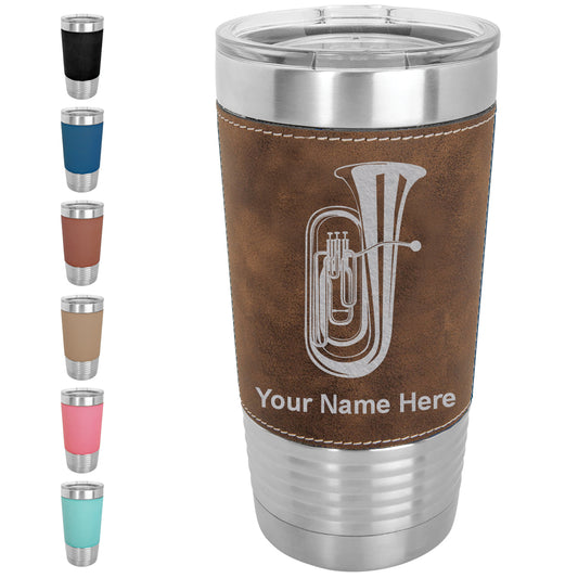 20oz Faux Leather Tumbler Mug, Tuba, Personalized Engraving Included