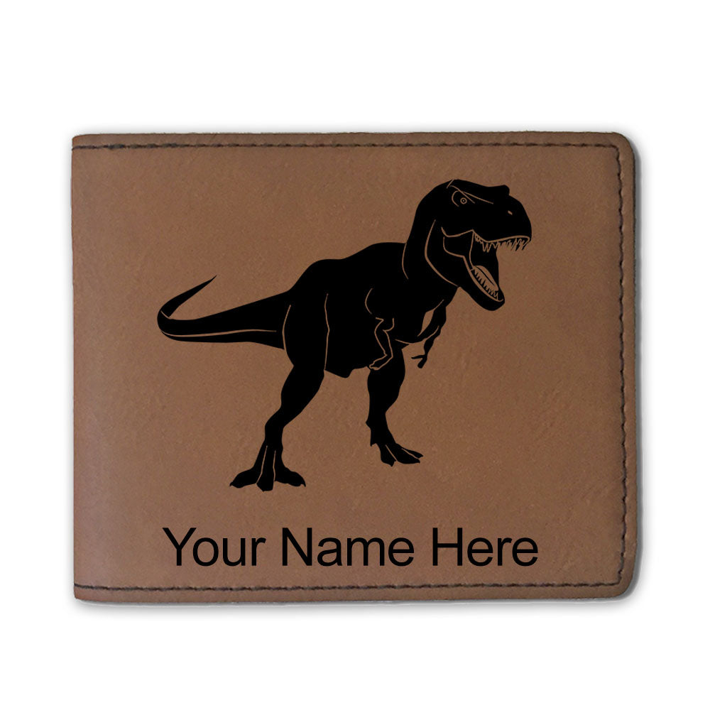 Faux Leather Bi-Fold Wallet, Tyrannosaurus Rex Dinosaur, Personalized Engraving Included