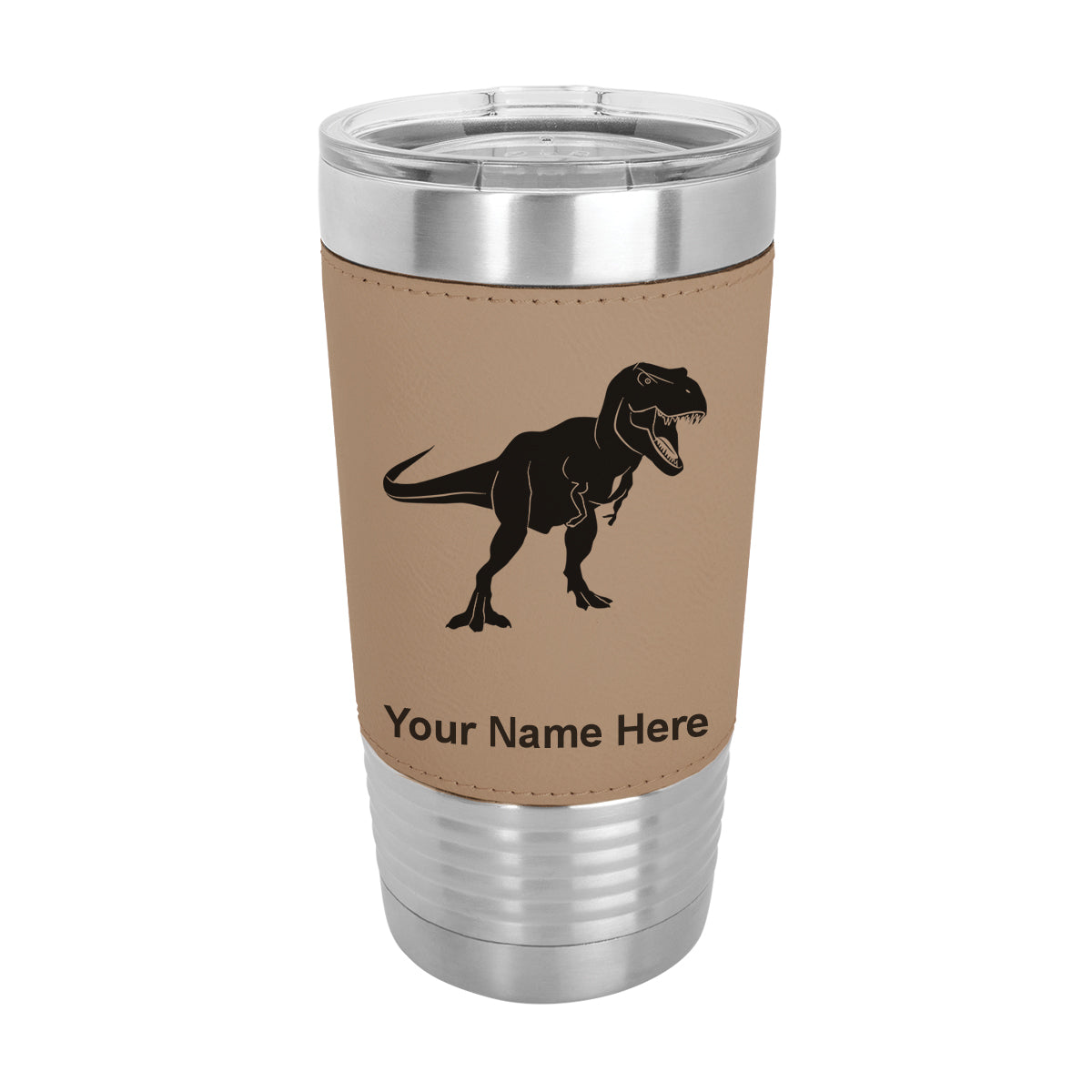 20oz Faux Leather Tumbler Mug, Tyrannosaurus Rex Dinosaur, Personalized Engraving Included