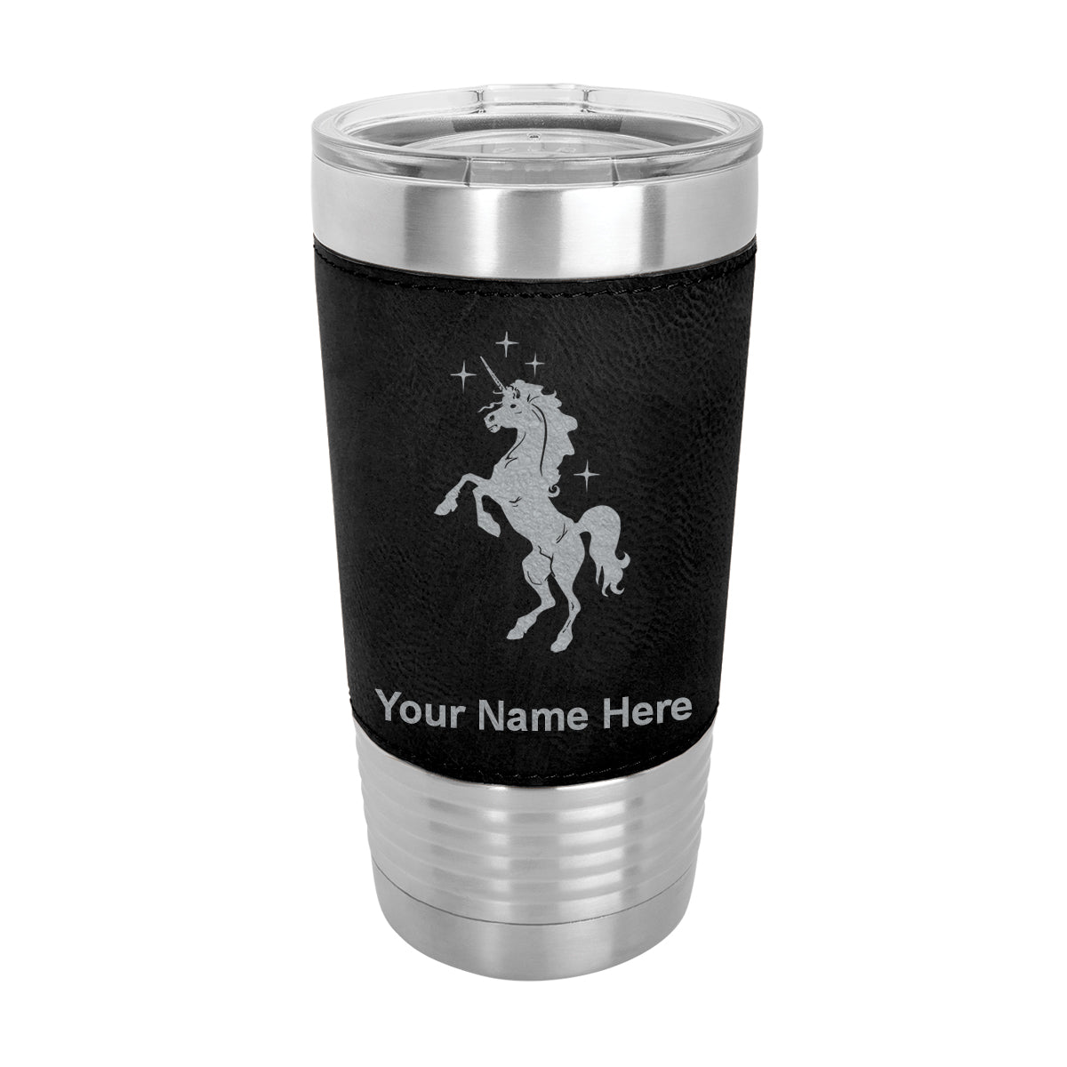 20oz Faux Leather Tumbler Mug, Unicorn, Personalized Engraving Included