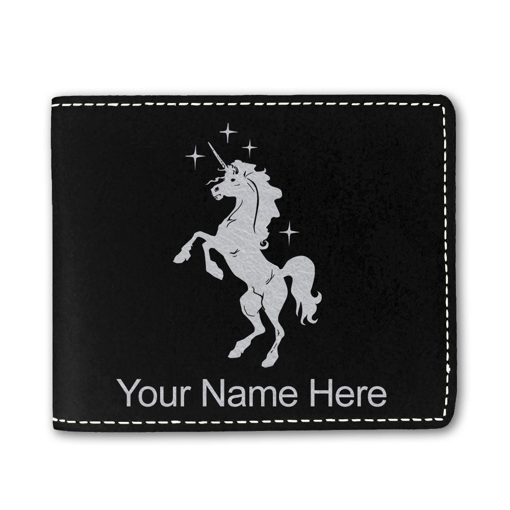 Faux Leather Bi-Fold Wallet, Unicorn, Personalized Engraving Included