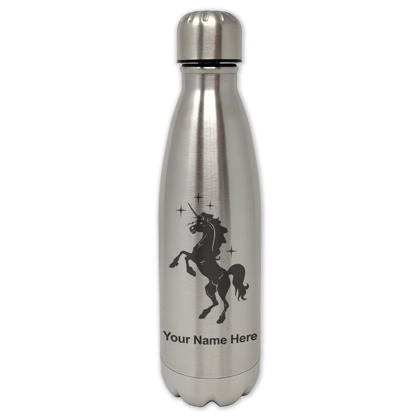 LaserGram Single Wall Water Bottle, Unicorn, Personalized Engraving Included