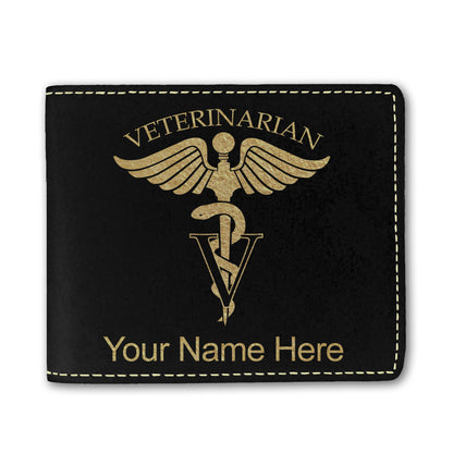 Faux Leather Bi-Fold Wallet, Veterinarian, Personalized Engraving Included