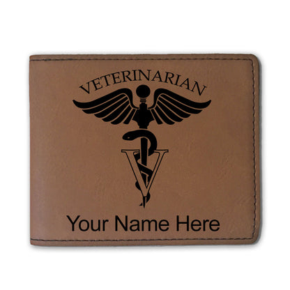 Faux Leather Bi-Fold Wallet, Veterinarian, Personalized Engraving Included