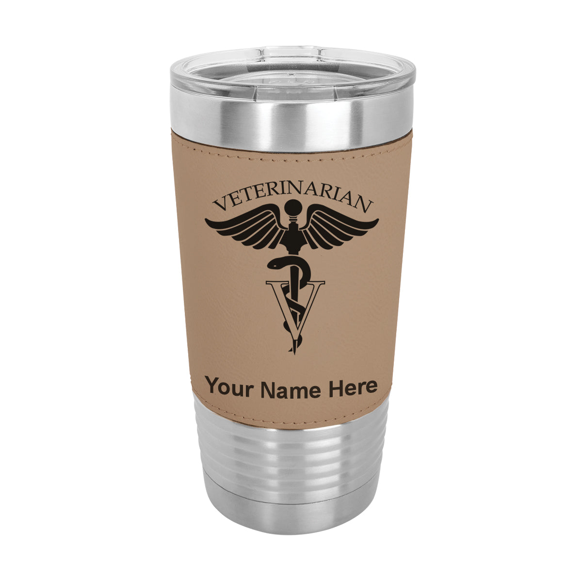 20oz Faux Leather Tumbler Mug, Veterinarian, Personalized Engraving Included