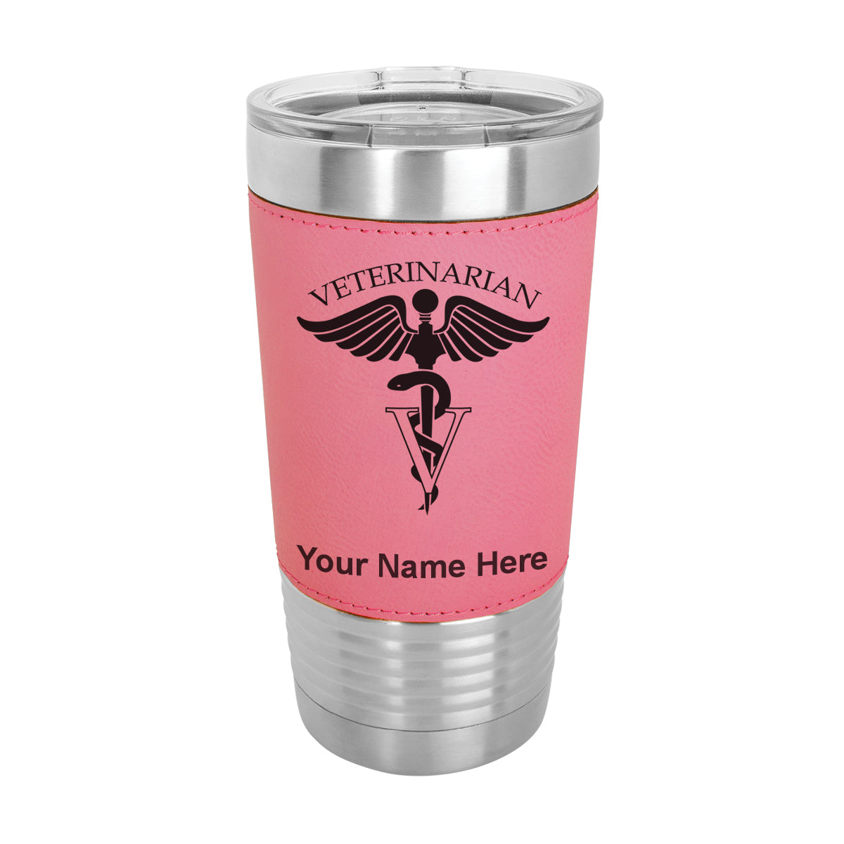 20oz Faux Leather Tumbler Mug, Veterinarian, Personalized Engraving Included