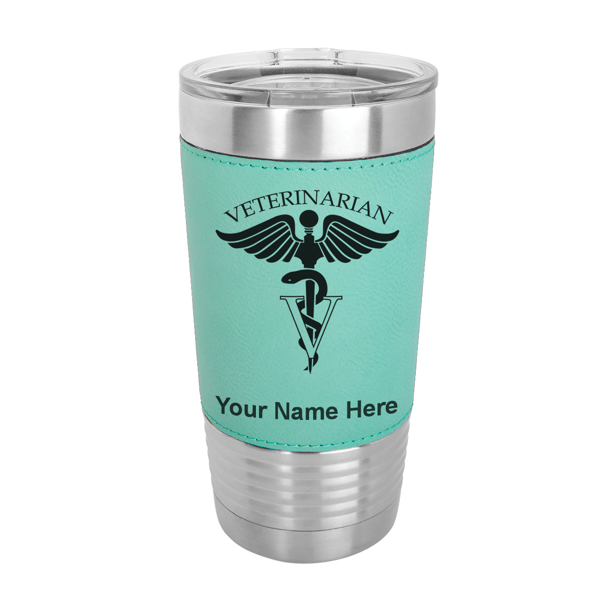 20oz Faux Leather Tumbler Mug, Veterinarian, Personalized Engraving Included