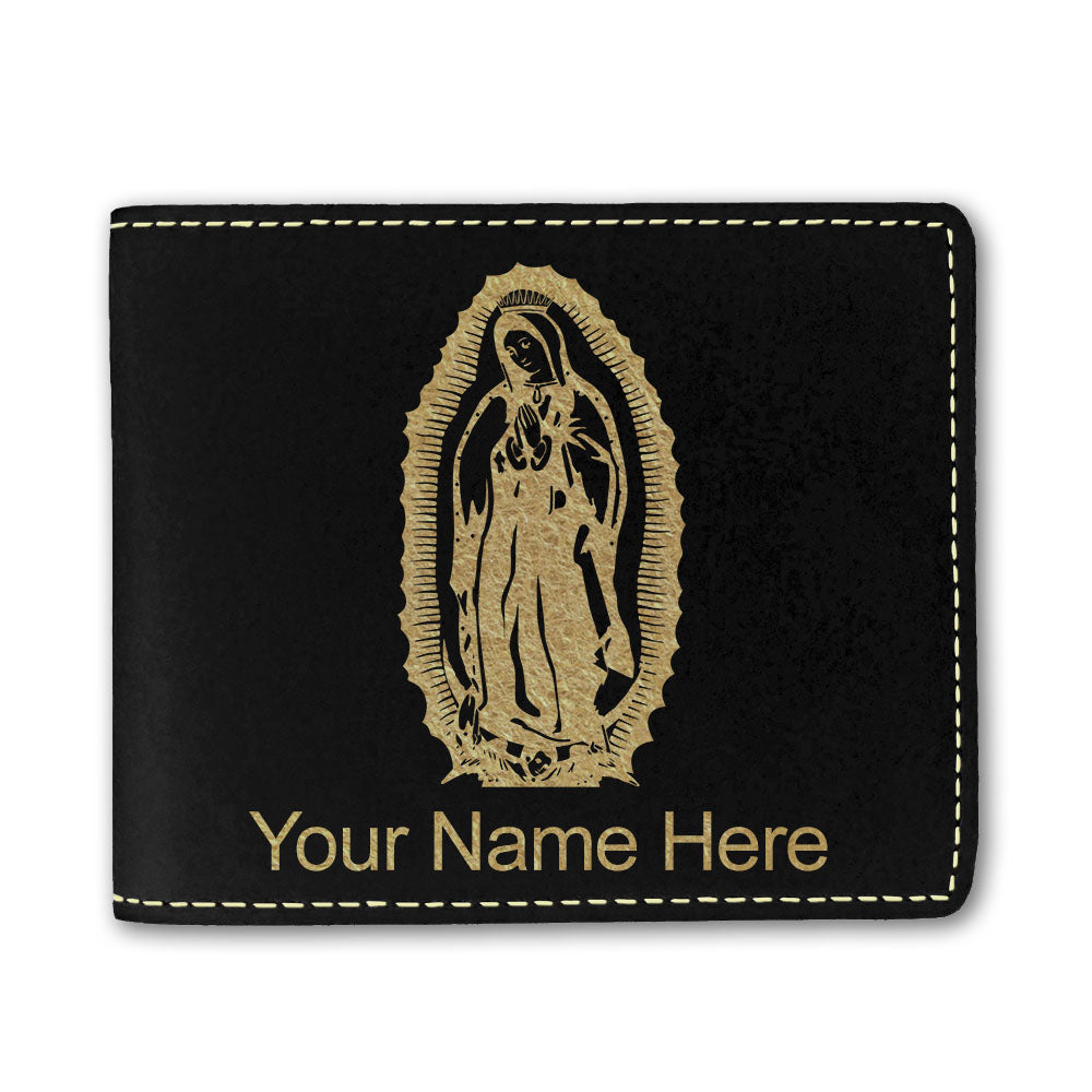 Faux Leather Bi-Fold Wallet, Virgen de Guadalupe, Personalized Engraving Included