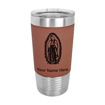 20oz Faux Leather Tumbler Mug, Virgen de Guadalupe, Personalized Engraving Included