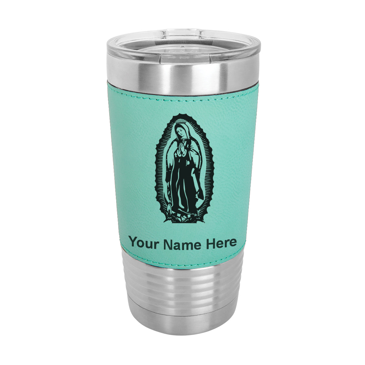 20oz Faux Leather Tumbler Mug, Virgen de Guadalupe, Personalized Engraving Included