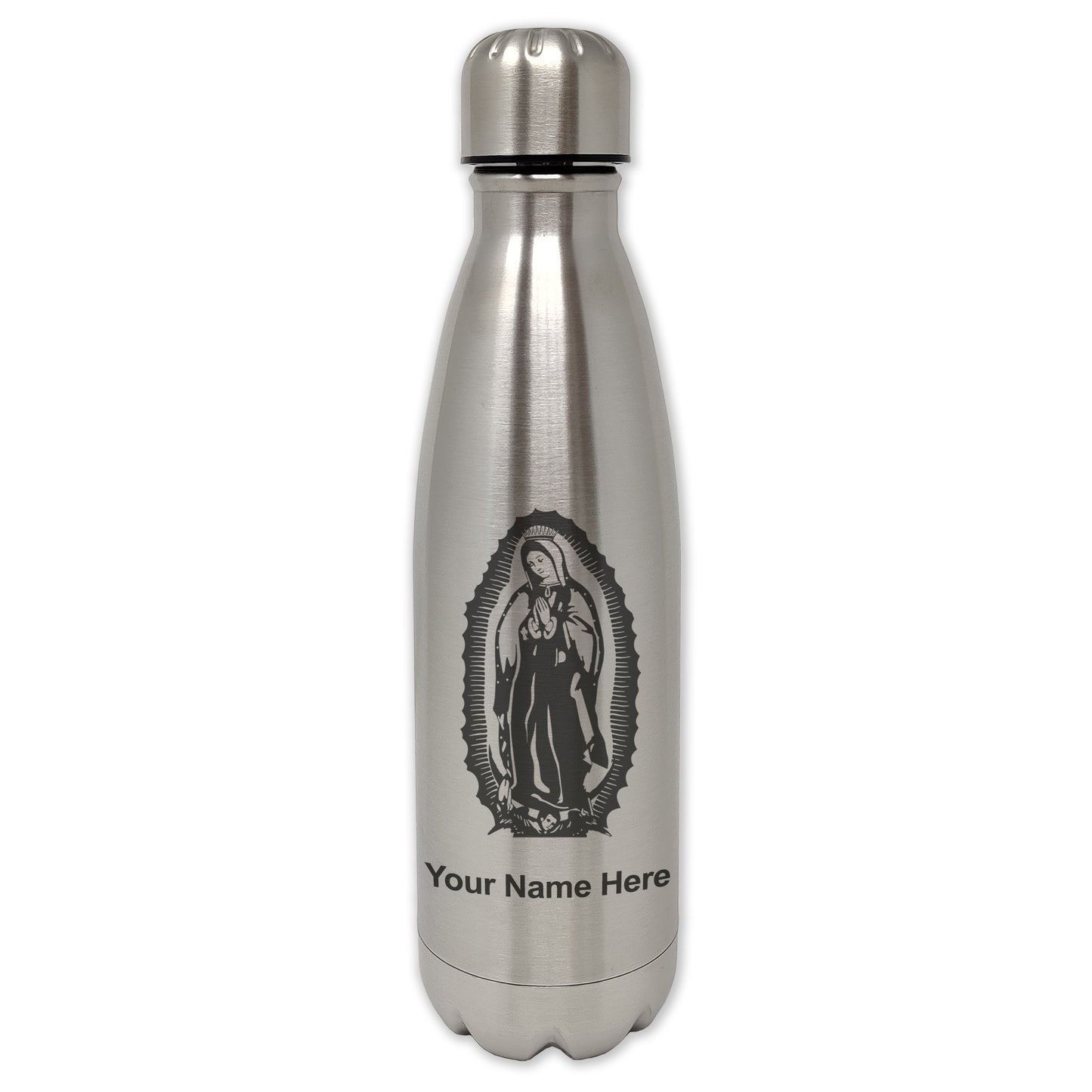 LaserGram Single Wall Water Bottle, Virgen de Guadalupe, Personalized Engraving Included
