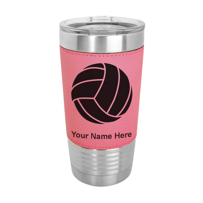 20oz Faux Leather Tumbler Mug, Volleyball Ball, Personalized Engraving Included