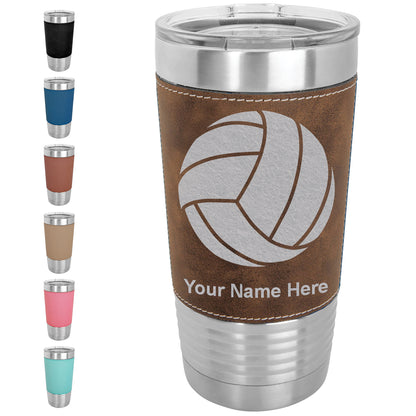 20oz Faux Leather Tumbler Mug, Volleyball Ball, Personalized Engraving Included