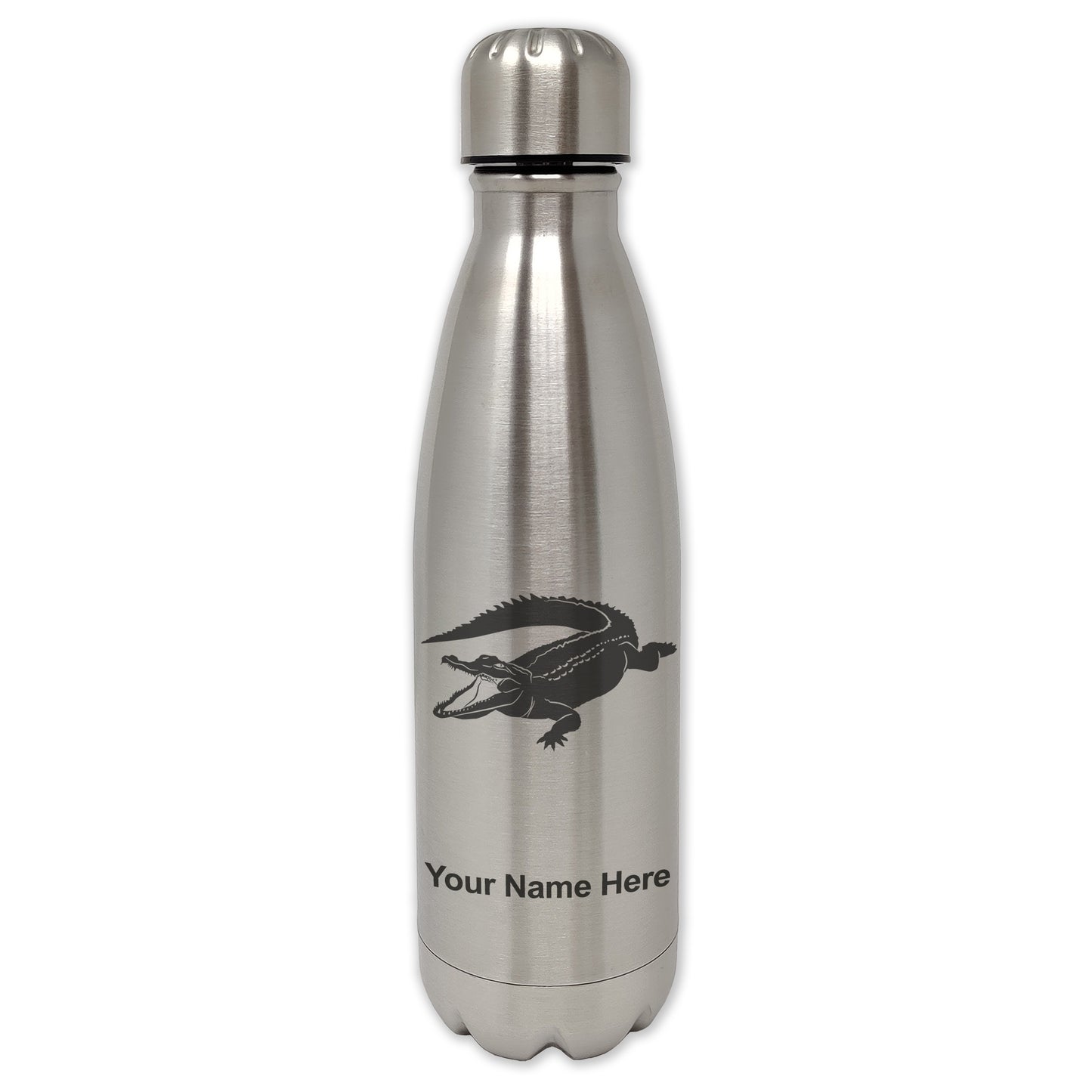 LaserGram Double Wall Water Bottle, Alligator, Personalized Engraving Included