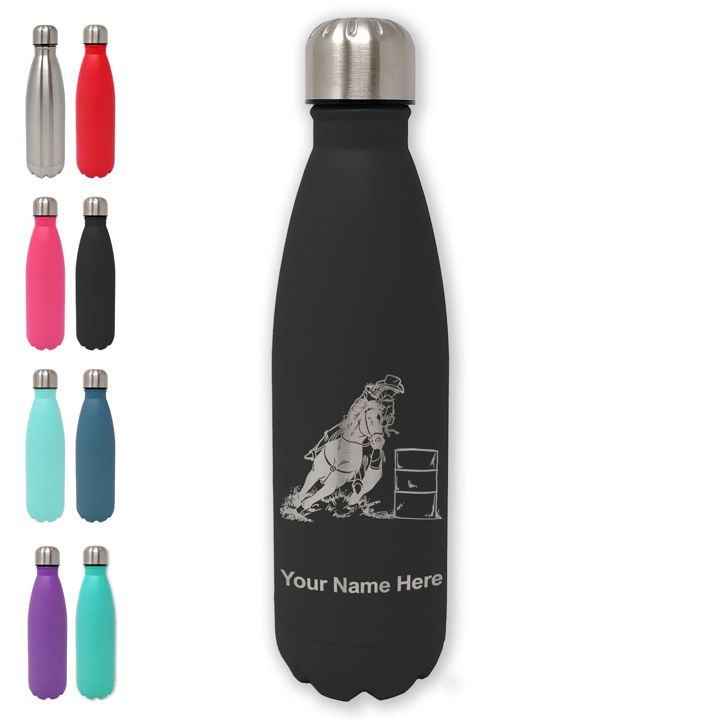 LaserGram Double Wall Water Bottle, Barrel Racer, Personalized Engraving Included