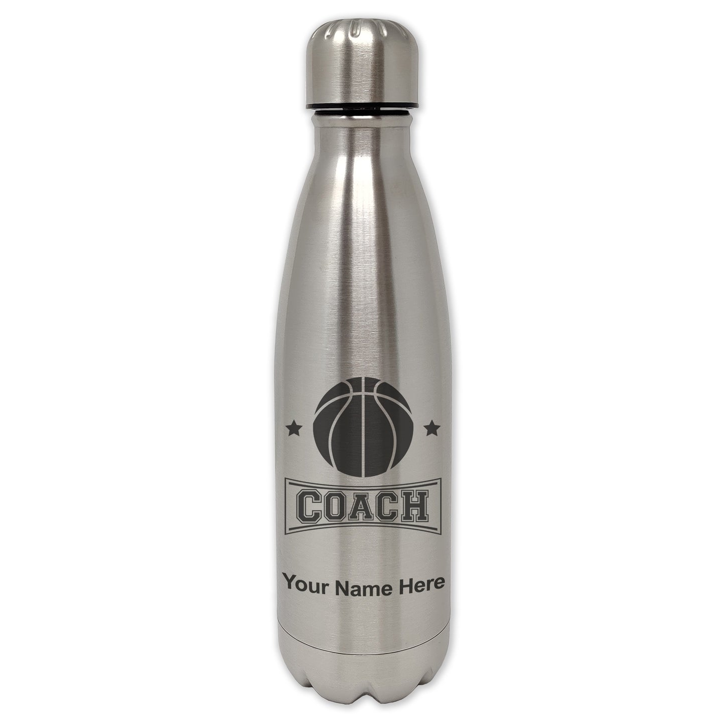 LaserGram Double Wall Water Bottle, Basketball Coach, Personalized Engraving Included
