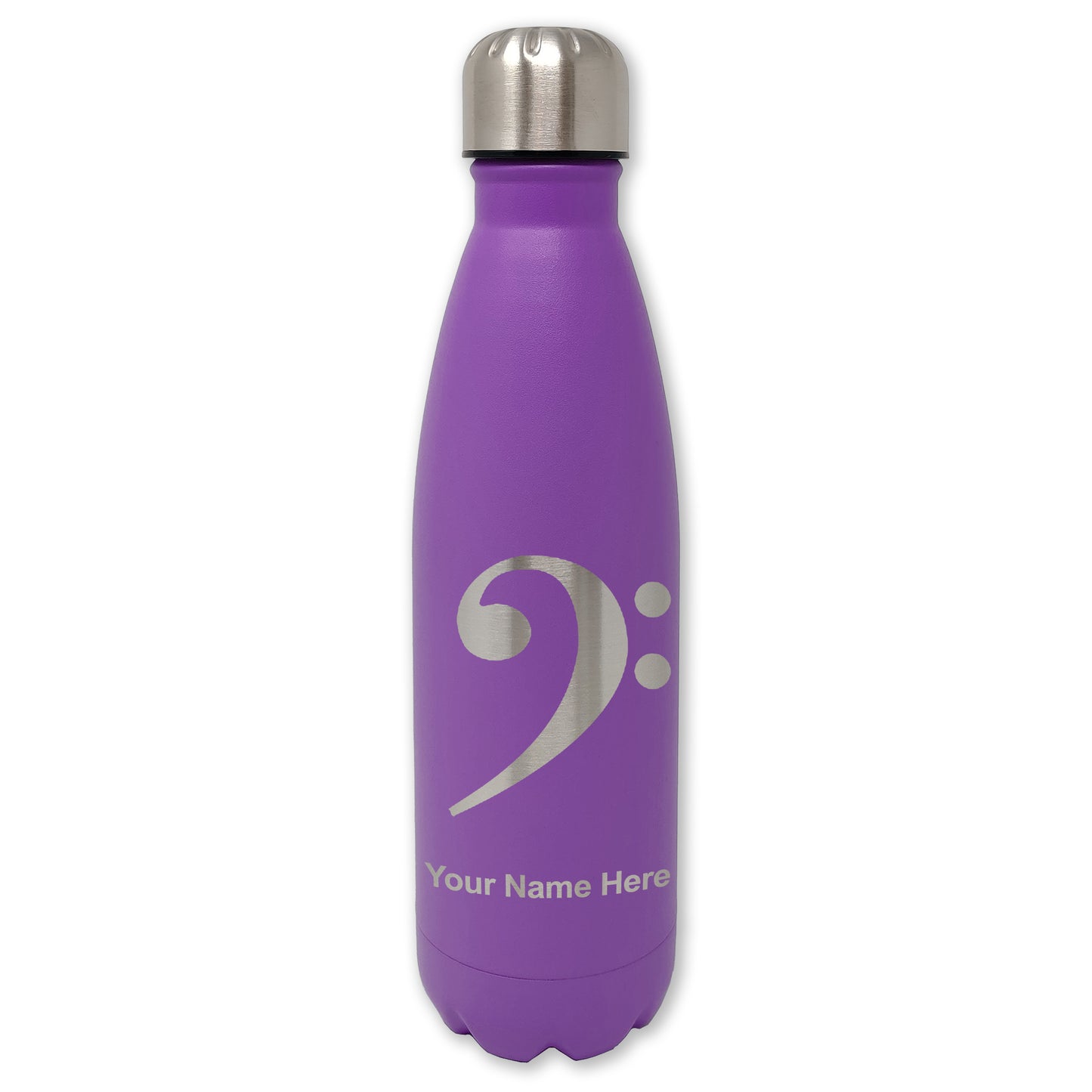 LaserGram Double Wall Water Bottle, Bass Clef, Personalized Engraving Included