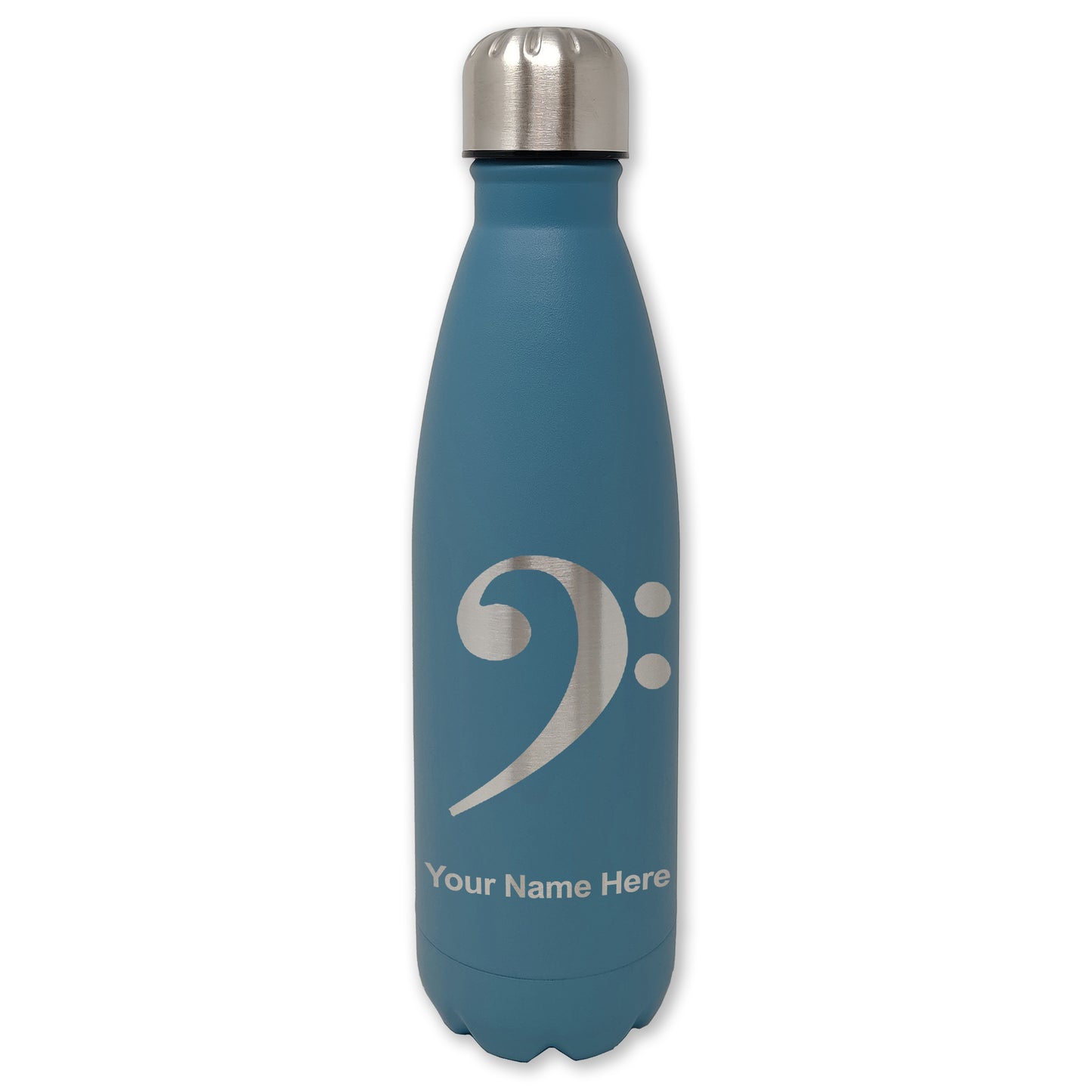 LaserGram Double Wall Water Bottle, Bass Clef, Personalized Engraving Included