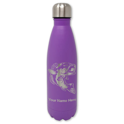 LaserGram Double Wall Water Bottle, Bass Fish, Personalized Engraving Included