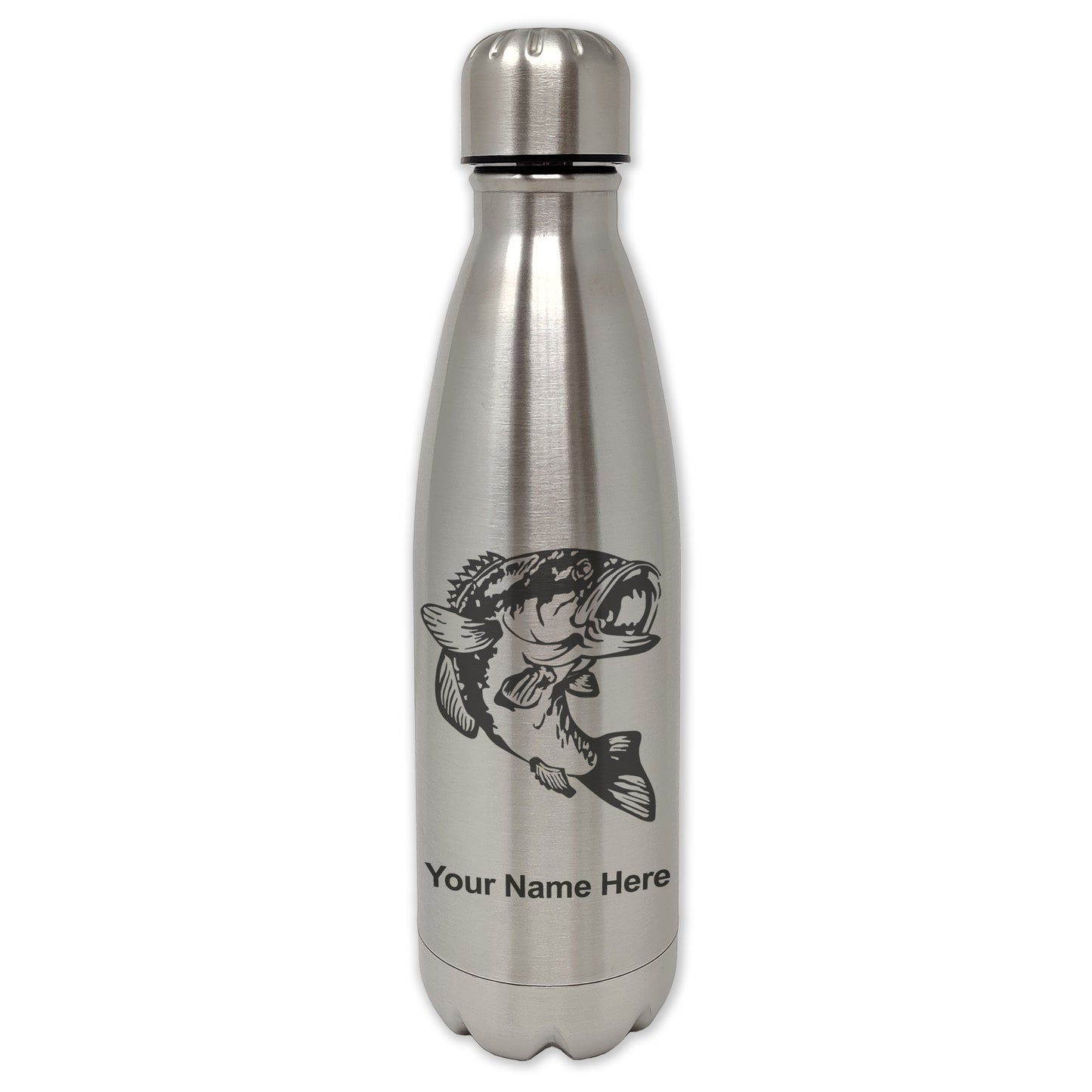 LaserGram Double Wall Water Bottle, Bass Fish, Personalized Engraving Included