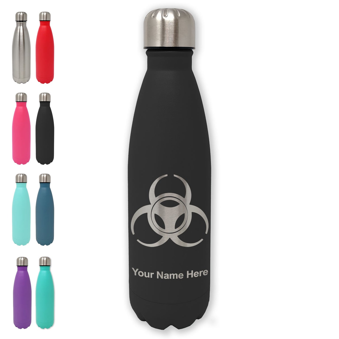 LaserGram Double Wall Water Bottle, Biohazard Symbol, Personalized Engraving Included
