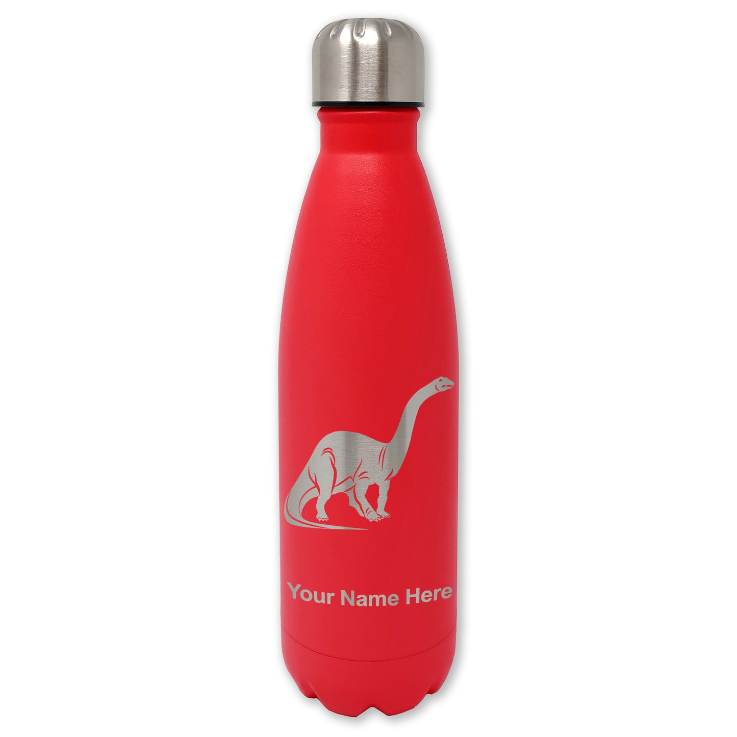 LaserGram Double Wall Water Bottle, Brontosaurus Dinosaur, Personalized Engraving Included