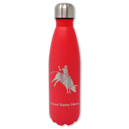 LaserGram Double Wall Water Bottle, Bull Rider Cowboy, Personalized Engraving Included
