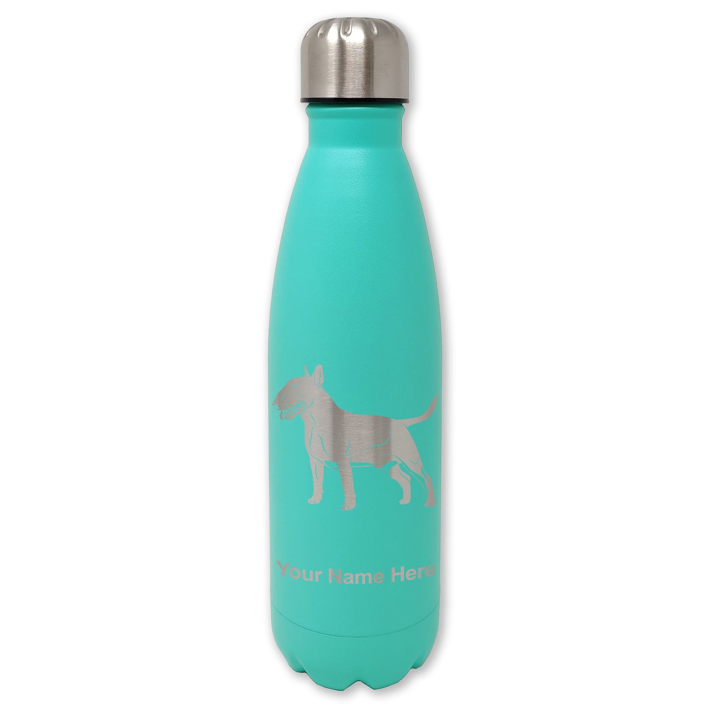LaserGram Double Wall Water Bottle, Bull Terrier Dog, Personalized Engraving Included
