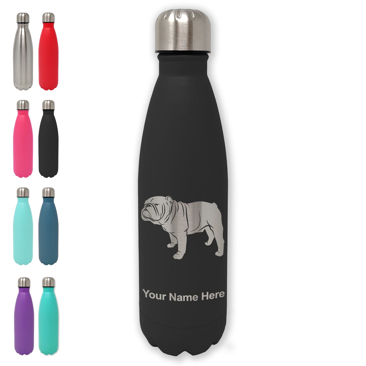 LaserGram Double Wall Water Bottle, Bulldog Dog, Personalized Engraving Included