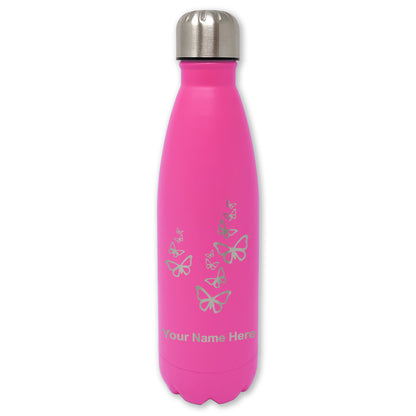 LaserGram Double Wall Water Bottle, Butterflies, Personalized Engraving Included