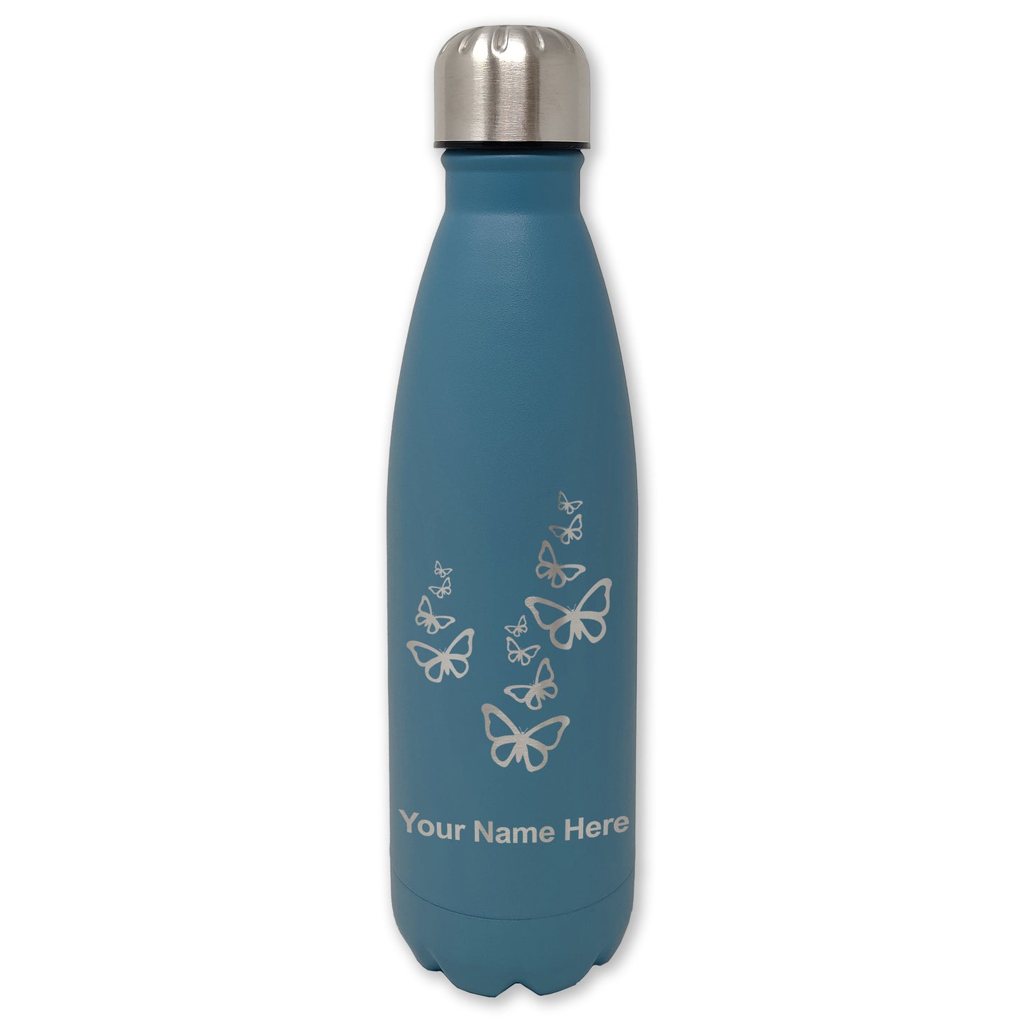LaserGram Double Wall Water Bottle, Butterflies, Personalized Engraving Included