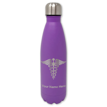 LaserGram Double Wall Water Bottle, Caduceus Medical Symbol, Personalized Engraving Included