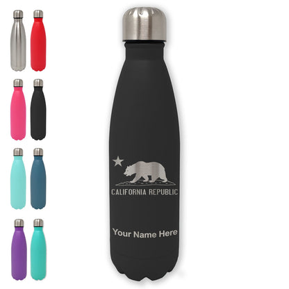 LaserGram Double Wall Water Bottle, California Republic Bear Flag, Personalized Engraving Included