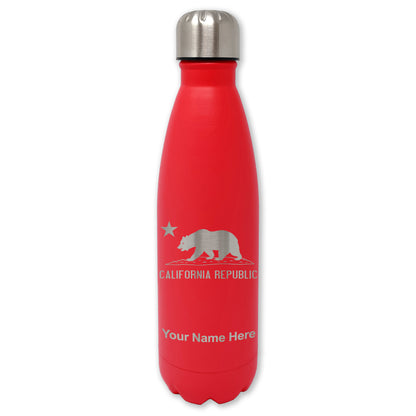 LaserGram Double Wall Water Bottle, California Republic Bear Flag, Personalized Engraving Included