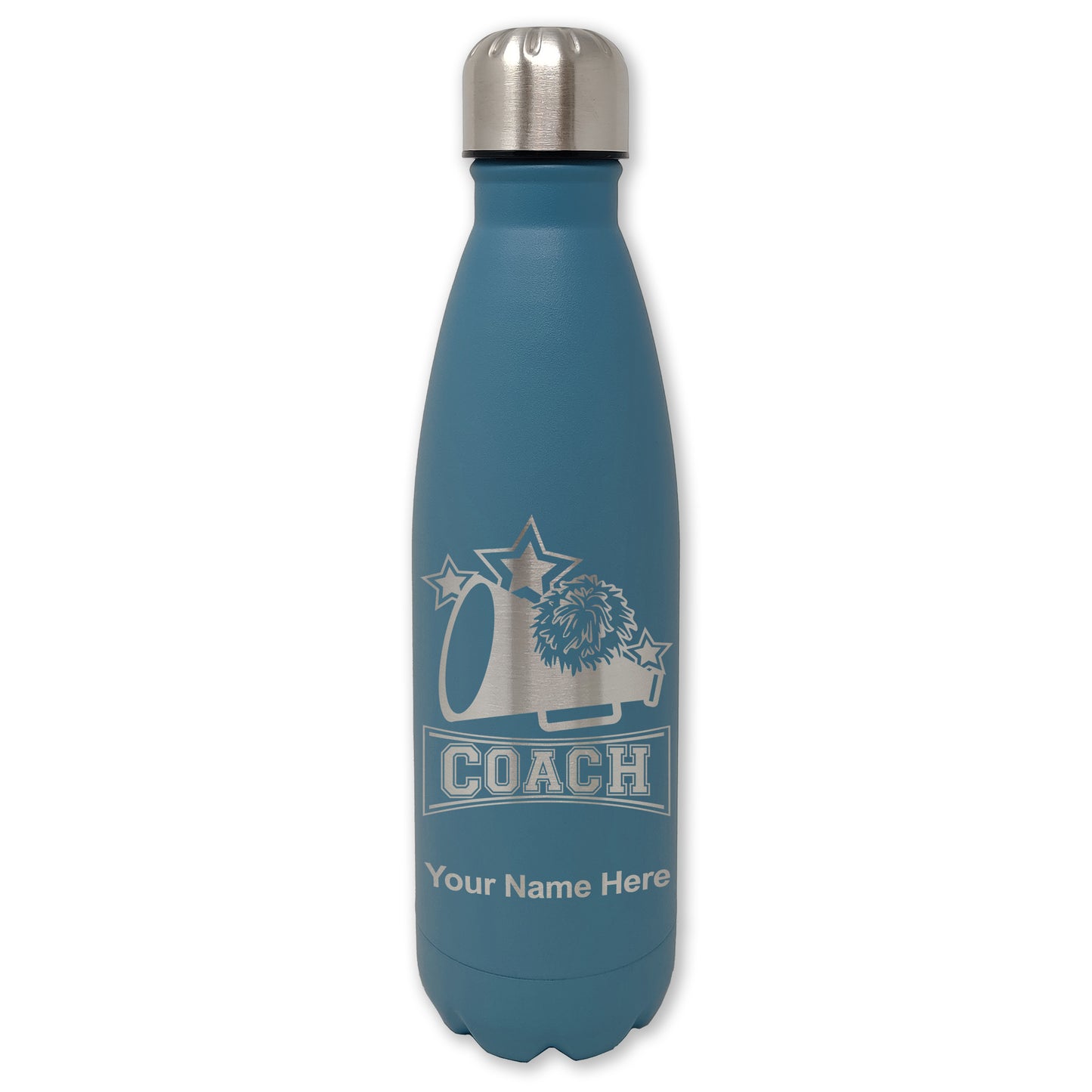 LaserGram Double Wall Water Bottle, Cheerleading Coach, Personalized Engraving Included
